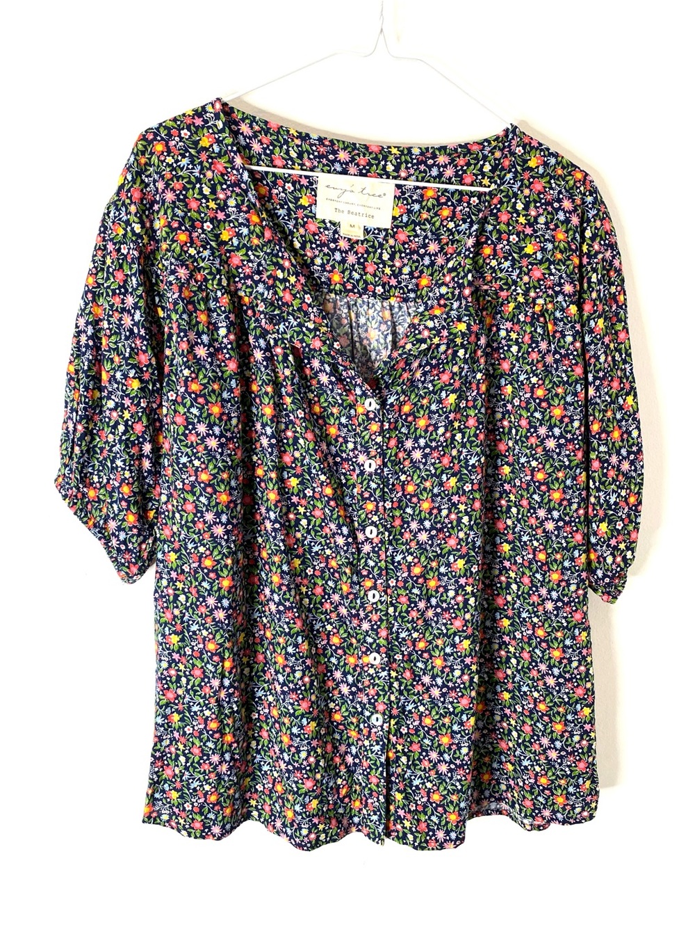 Evy's Tree The Beatrice Floral Viscose Button Front Peasant Blouse